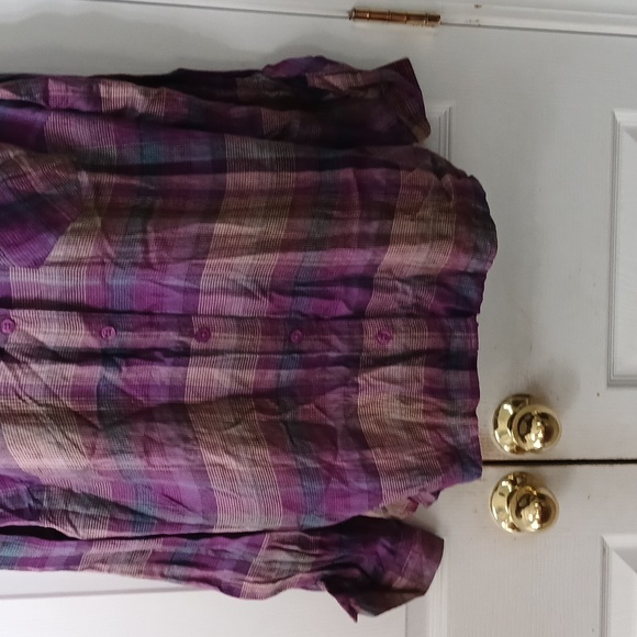 Style & Co purple blue tan electric Plaid Button-Up Shirt Sz XL NWT super soft - Picture 2 of 9